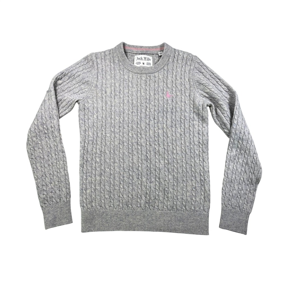 Jack Wills Cable Knit Sweater Womens US 6 Gray Crewneck Preppy Pullover